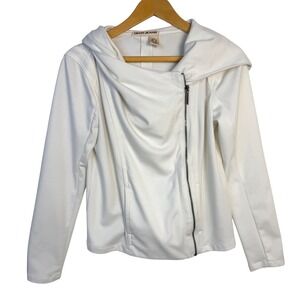DKNY Jeans Womens White Asymmetrical Zip Hooded Moto Jacket Size M